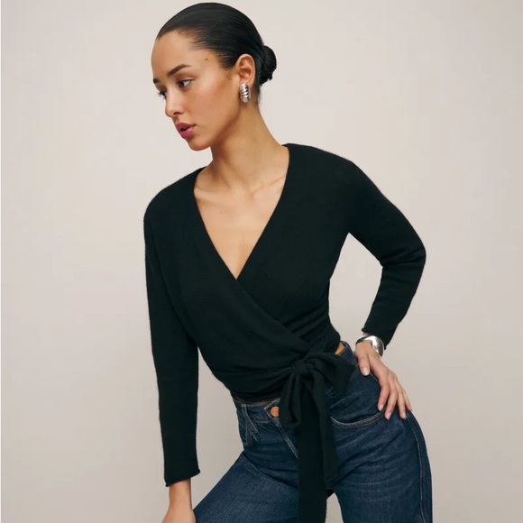 Reformation Cashmere Black Wrap Top Sweater - Picture 1 of 6